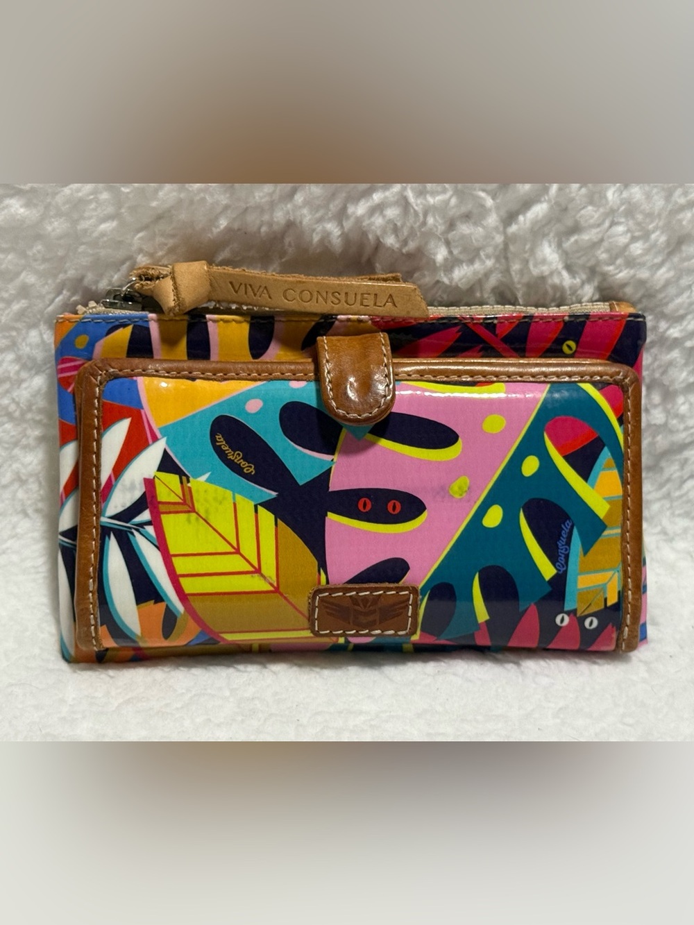 Consuela Multicolor Maya Leaf-Print Leather Slim Wallet